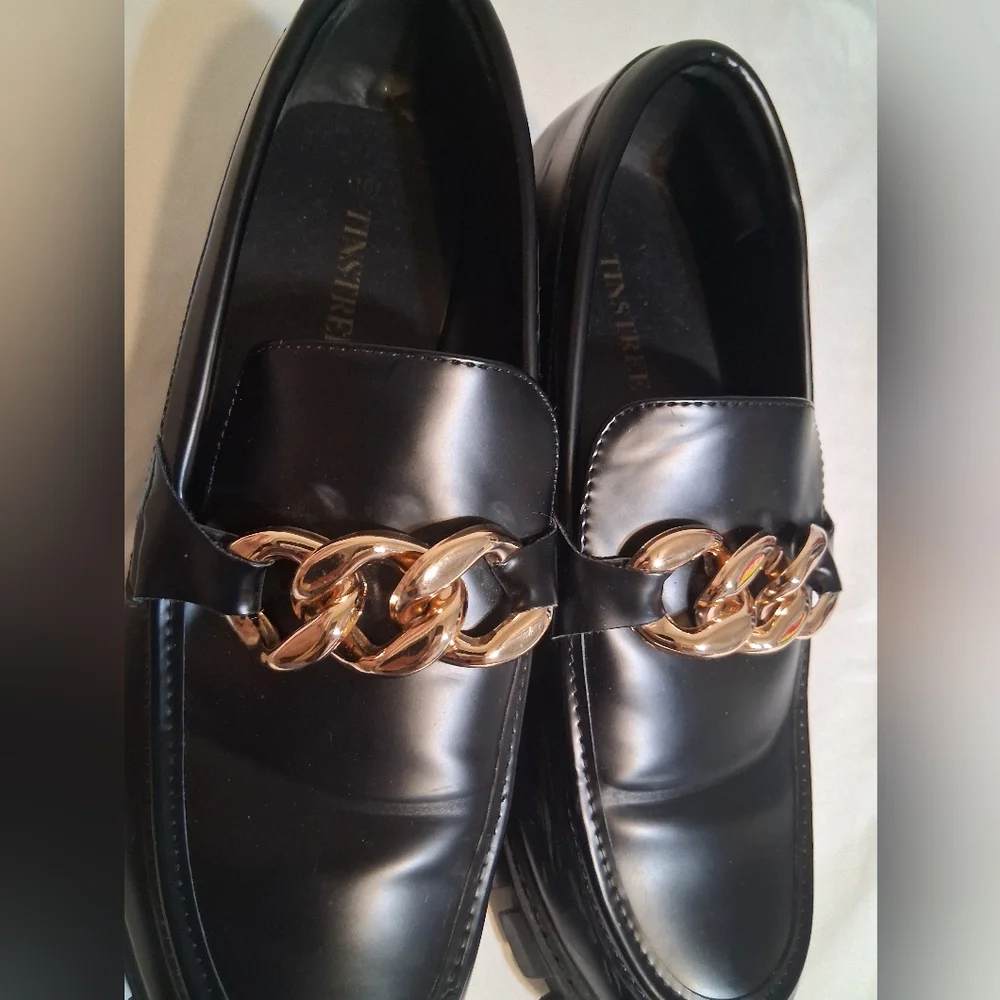 Black Chunky Platform Chain Loafers – Women’s Size 10 TINSTREE Grunge Y2k Trendy